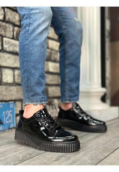 AHN8104 AHN Yüksek Taban Rugan Siyah Bağcıklı Erkek Ayakkabı