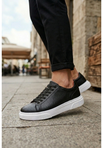 BLF-010 Erkek Sneaker Günlük Casual Spor Ayakkabı Siyah Beyaz Taban 