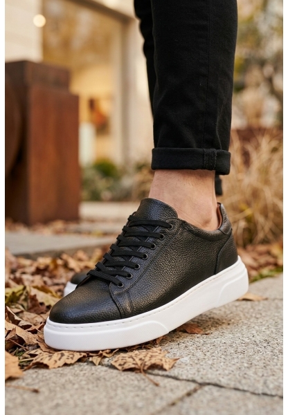 BLF-010 Erkek Sneaker Günlük Casual Spor Ayakkabı Siyah Beyaz Taban 