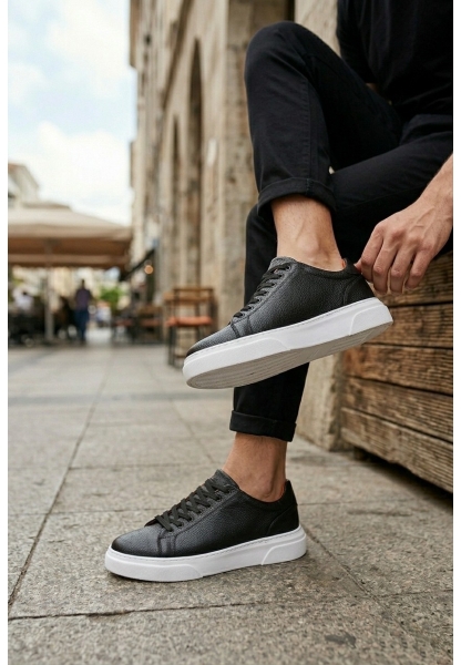 BLF-010 Erkek Sneaker Günlük Casual Spor Ayakkabı Siyah Beyaz Taban 