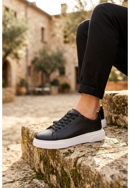 BLF-010 Erkek Sneaker Günlük Casual Spor Ayakkabı Siyah Beyaz Taban 