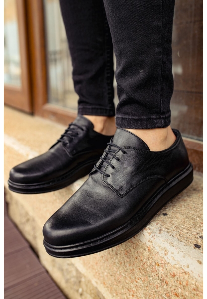 MN003 - DST Classica Pelle Di Cuoio Erkek Ayakkabı SIYAH