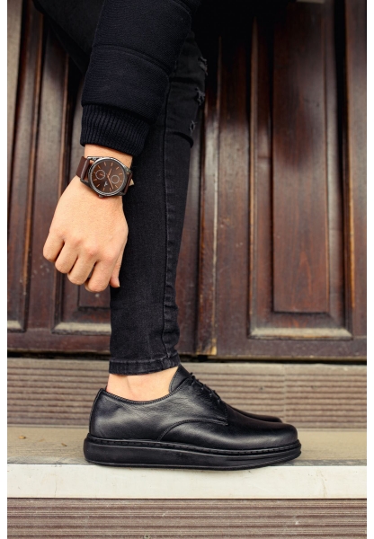 MN003 - DST Classica Pelle Di Cuoio Erkek Ayakkabı SIYAH