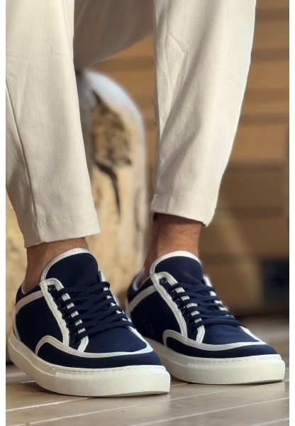 MN2505 - Keten Erkek Ayakkabı Lacivert Beyaz