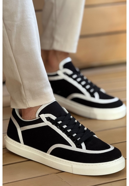 MN2505 - Keten Erkek Ayakkabı SİYAH - BEYAZ