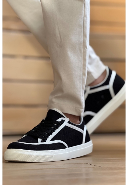 MN2505 - Keten Erkek Ayakkabı SİYAH - BEYAZ