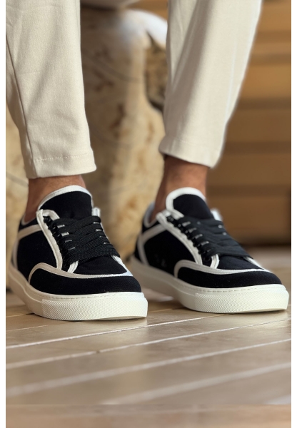 MN2505 - Keten Erkek Ayakkabı SİYAH - BEYAZ