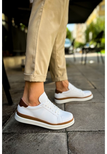 MN979 - Santoni GBT Spor Erkek Ayakkabı BEYAZ/TABA