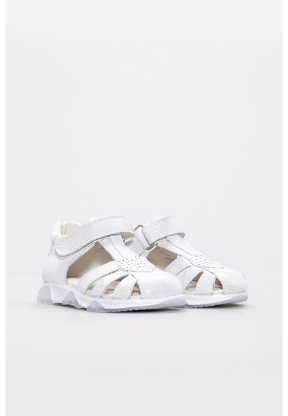Ayakkabıhane İçi Dışı Hakiki Deri Beyaz Saten Unisex Çocuk Sandalet AH080062111106