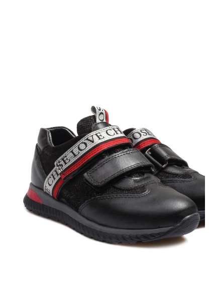 Ayakkabıhane İçi Dışı Hakiki Deri Siyah Gümüş Unisex Çocuk Casual Ayakkabı AH070062411020