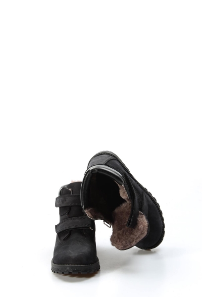 Ayakkabıhane İçi Kürklü Dışı Hakiki Nubuk Deri Unisex Siyah Fermuarlı Çocuk Bot AH07006111611001