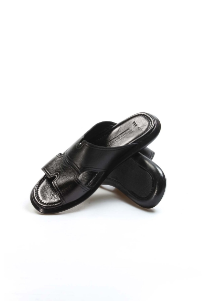 Ayakkabıhane İçi Dışı Hakiki Deri Siyah Klasik Erkek Düz Model Terlik AH0701813179824169
