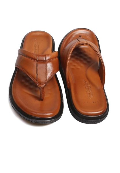 Ayakkabıhane İçi Dışı Hakiki Deri Taba Parmak Arası Erkek Model Terlik AH070181317-316