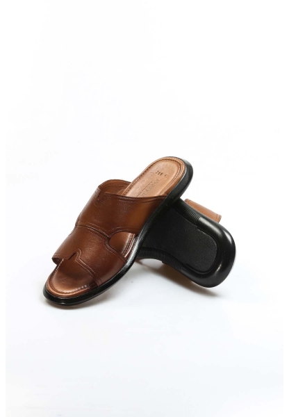 Ayakkabıhane İçi Dışı Hakiki Deri Taba Klasik Erkek Düz Model Terlik AH07018132179824169