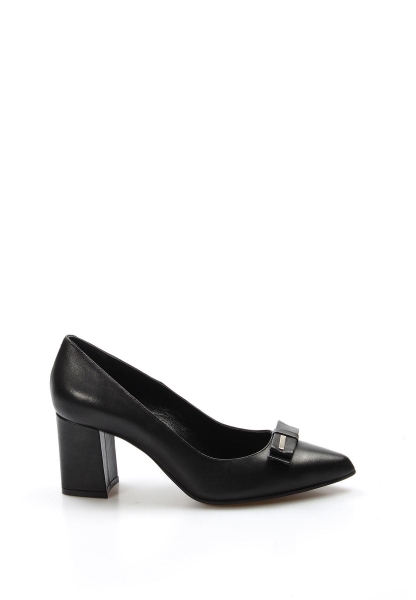 Ayakkabıhane İçi Dışı Hakiki Deri Siyah Kadın Klasik Kalın Topuklu Ayakkabı AH070192618069
