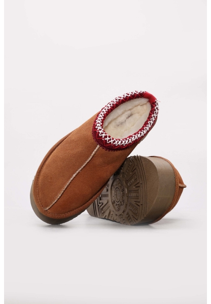 Ayakkabıhane Hakiki Deri Kürklü Taba Kadın Sabo Terlik AH07046KZA605