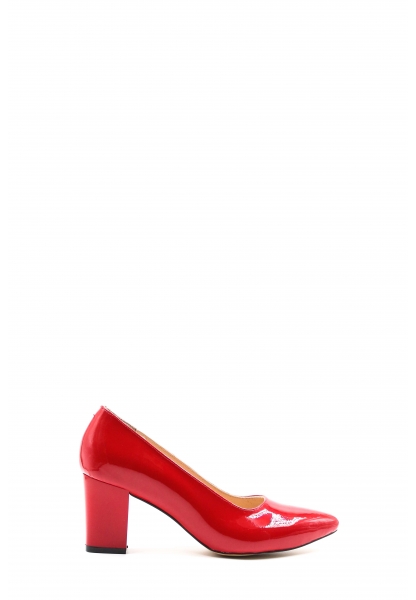 Ayakkabıhane Hakiki Deri Kırmızı Rugan Kadın Kalın Topuklu Ayakkabı AH07064ZA357
