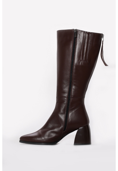 Ayakkabıhane İçi Yarım Kürklü Dışı Hakiki Deri Kahve Kadın Topuklu Çizme AH0806425261956