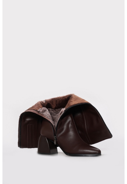 Ayakkabıhane İçi Yarım Kürklü Dışı Hakiki Deri Kahve Kadın Topuklu Çizme AH0806425261956