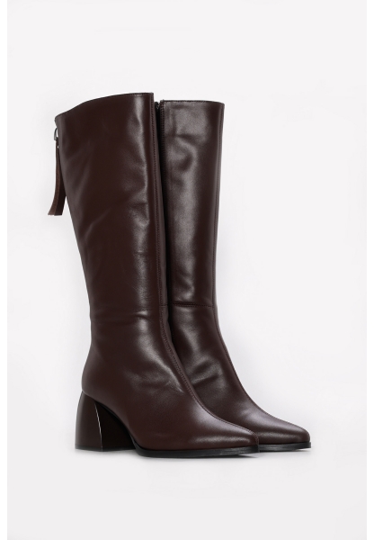 Ayakkabıhane İçi Yarım Kürklü Dışı Hakiki Deri Kahve Kadın Topuklu Çizme AH0806425261956