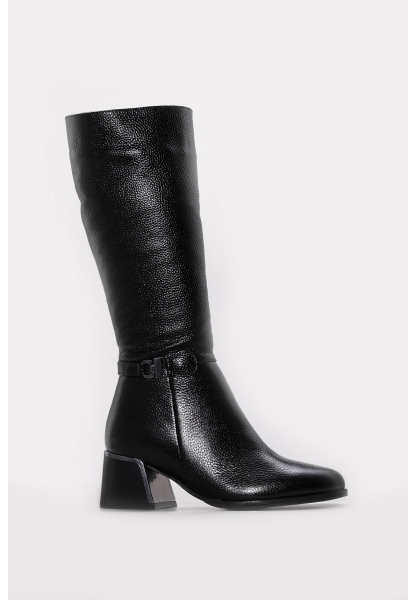 Ayakkabıhane Hakiki Deri Kürklü Siyah Floter Kadın Dolgu Topuk Çizme AH07064KZA267