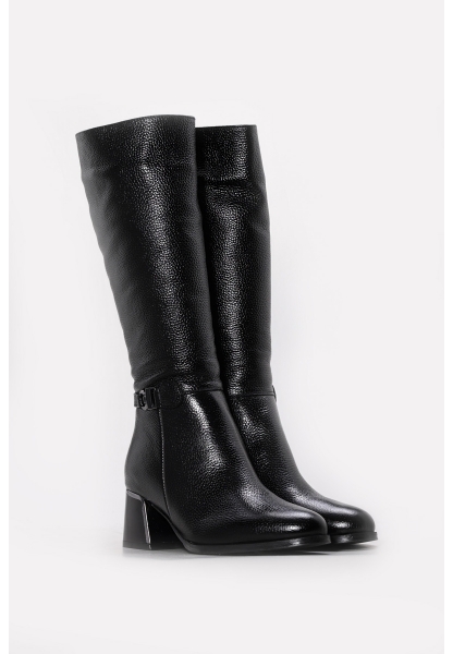 Ayakkabıhane Hakiki Deri Kürklü Siyah Floter Kadın Dolgu Topuk Çizme AH07064KZA267