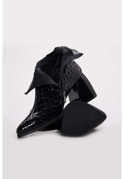 Ayakkabıhane Hakiki Deri Siyah Kroko Rugan Kadın Kalın Topuklu Bot AH07064SZA805