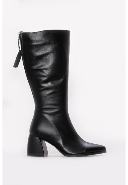 Ayakkabıhane İçi Yarım Kürklü Dışı Hakiki Deri Siyah Kadın Topuklu Çizme AH0806425261956