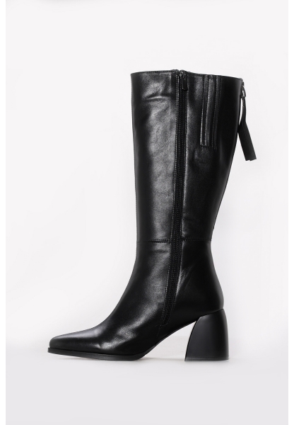 Ayakkabıhane İçi Yarım Kürklü Dışı Hakiki Deri Siyah Kadın Topuklu Çizme AH0806425261956