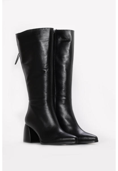 Ayakkabıhane İçi Yarım Kürklü Dışı Hakiki Deri Siyah Kadın Topuklu Çizme AH0806425261956