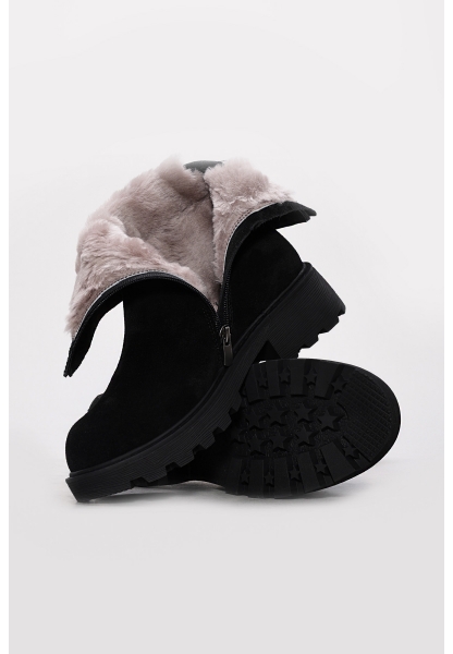 Ayakkabıhane İçi Kürklü Dışı Hakiki Süet Deri Siyah Kadın Bot AH08124112613226