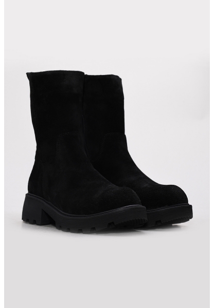 Ayakkabıhane İçi Kürklü Dışı Hakiki Süet Deri Siyah Kadın Bot AH08124112613226