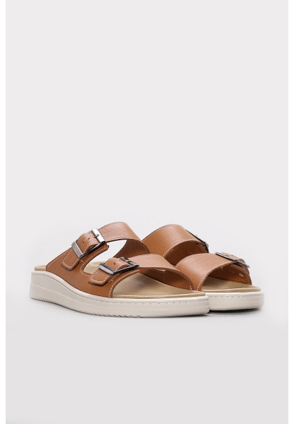 Ayakkabıhane Hakiki Deri Taba Kadın Kısa Topuklu Terlik AH07160ZACF0260