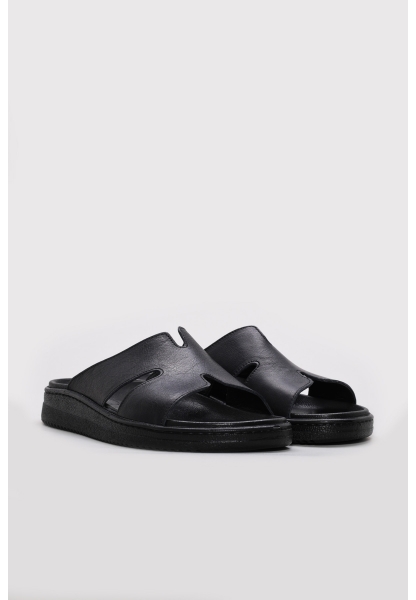 Ayakkabıhane Hakiki Deri Siyah Kadın Kısa Topuklu Terlik AH07160ZAHR0250