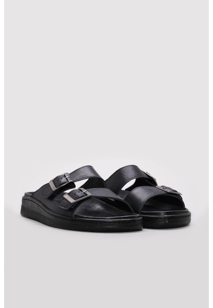 Ayakkabıhane Hakiki Deri Siyah Kadın Kısa Topuklu Terlik AH07160ZACF0260