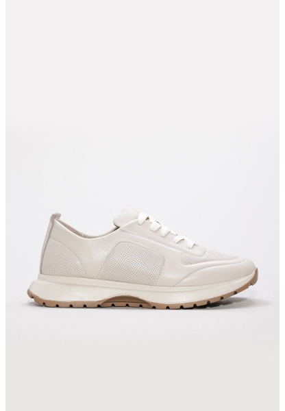 Ayakkabıhane İçi Dışı Hakiki Deri Bej Kadın Spor Sneaker Ayakkabı AH081692616418