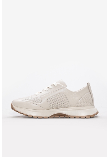 Ayakkabıhane İçi Dışı Hakiki Deri Bej Kadın Spor Sneaker Ayakkabı AH081692616418