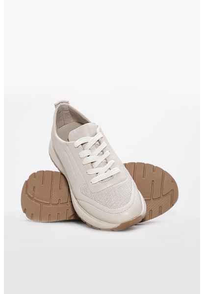 Ayakkabıhane İçi Dışı Hakiki Deri Bej Kadın Spor Sneaker Ayakkabı AH081692616418
