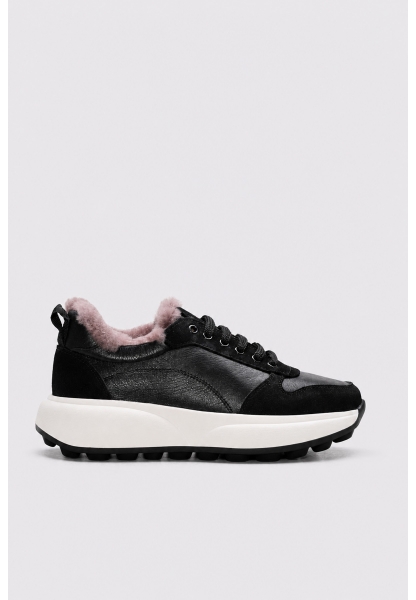 Ayakkabıhane İçi Kürklü Dışı Hakiki Süet Deri Siyah Kadın Spor Sneaker Ayakkabı AH08182112613428