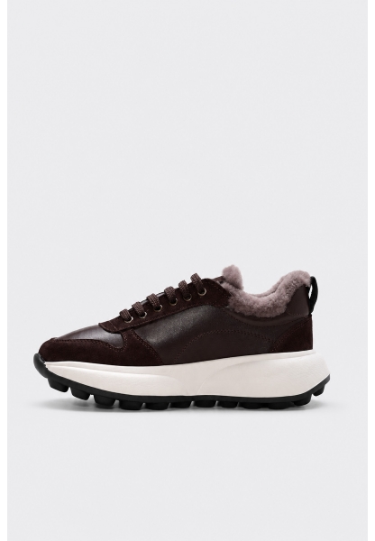 Ayakkabıhane İçi Kürklü Dışı Hakiki Süet Deri Kahve Kadın Spor Sneaker Ayakkabı AH08182112613428