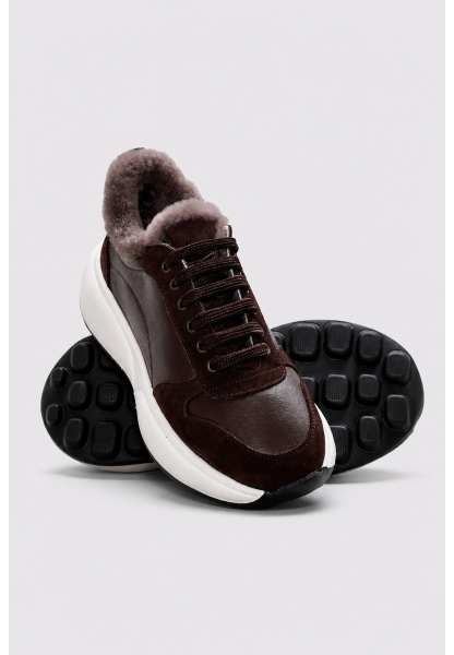 Ayakkabıhane İçi Kürklü Dışı Hakiki Süet Deri Kahve Kadın Spor Sneaker Ayakkabı AH08182112613428