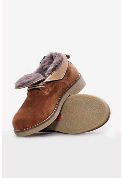 Ayakkabıhane İçi Kürklü Dışı Hakiki Süet Deri Taba Bağcıklı Kadın Bot AH08257112612129