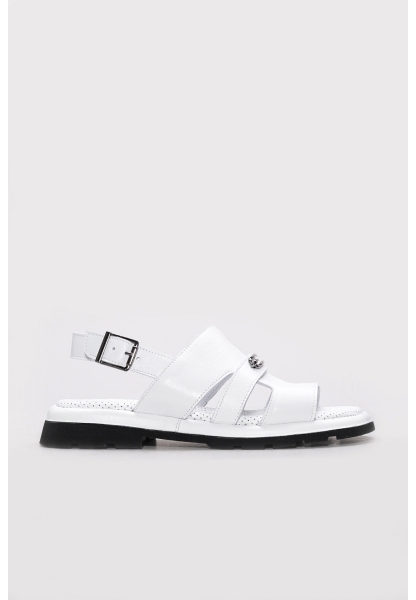 Ayakkabıhane İçi Dışı Hakiki Deri Beyaz Şık Kadın Klasik Sandalet AH087102611098