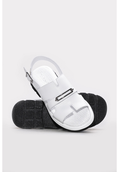 Ayakkabıhane İçi Dışı Hakiki Deri Beyaz Şık Kadın Klasik Sandalet AH087102611098