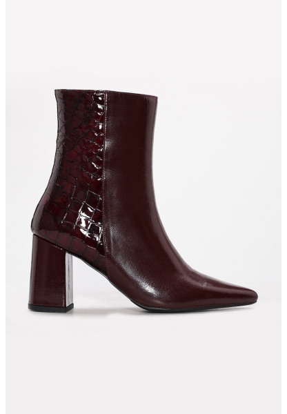 Ayakkabıhane Kaliteli Hakiki Kroko Deri Bordo Tarz Kadın Kalın Topuklu Bot AH0821542613316