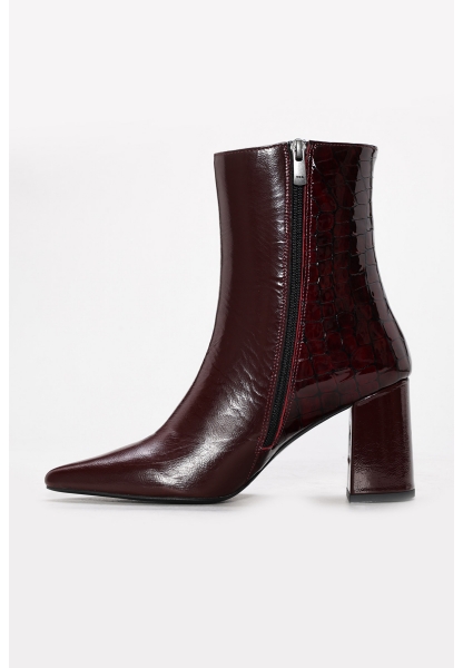 Ayakkabıhane Kaliteli Hakiki Kroko Deri Bordo Tarz Kadın Kalın Topuklu Bot AH0821542613316