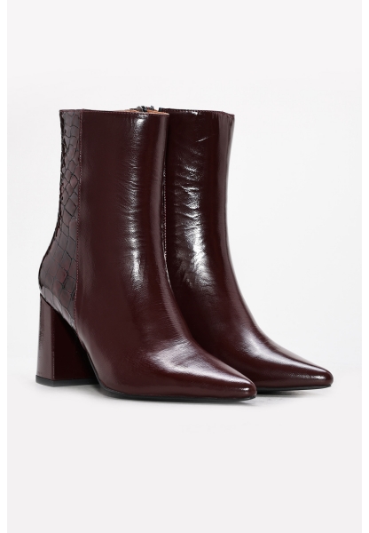 Ayakkabıhane Kaliteli Hakiki Kroko Deri Bordo Tarz Kadın Kalın Topuklu Bot AH0821542613316