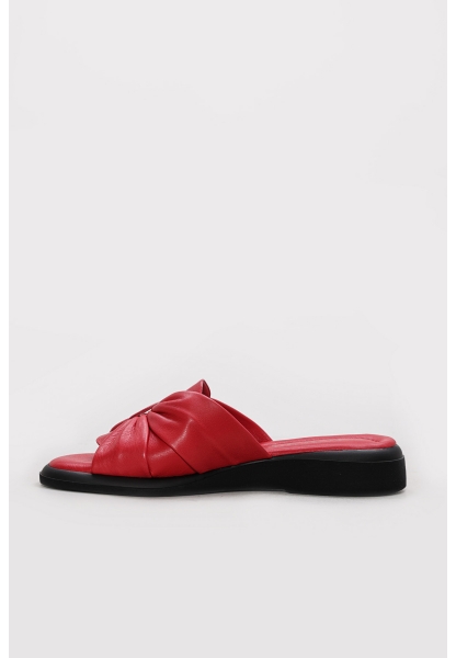 Ayakkabıhane İçi Dışı Hakiki Deri Kırmızı Kadın Çapraz Terlik AH082272612666