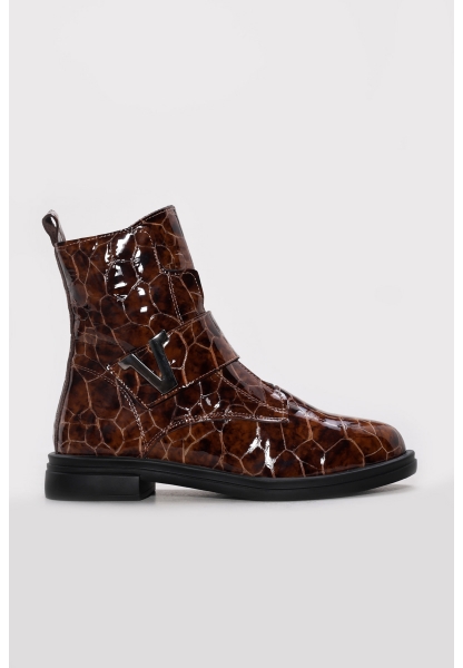 Ayakkabıhane İçi Kürklü Dışı Hakiki Kroko Rugan Deri Kahve Tarz Kadın Bot AH0823811261231
