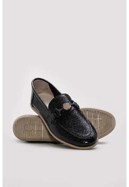 Ayakkabıhane İçi Dışı Hakiki Rugan Deri Siyah Tokalı Kadın Casual Ayakkabı AH082382613163